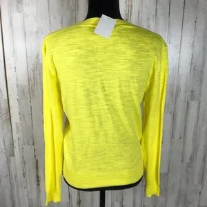 J. Crew Slub Knit V-Neck Long Sleeve Sweater Top L Neon Yellow Bright Blouse thumbnail 6