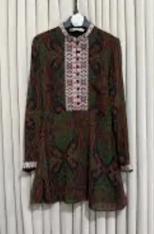 ZARA BURGUNDY JACQUARD RIBBON DRESS BURGUNDY | 6895/276 XS Preist‎ Collar thumbnail 1