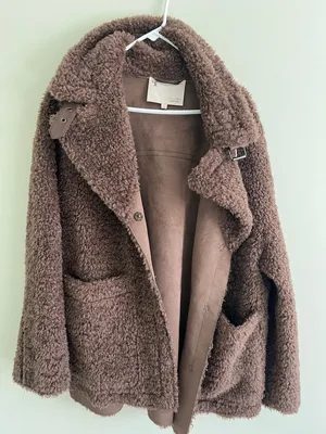 REVERSIBLE PILCRO Brown Sherpa Coat - Women's Cozy Teddy Jacket thumbnail 7