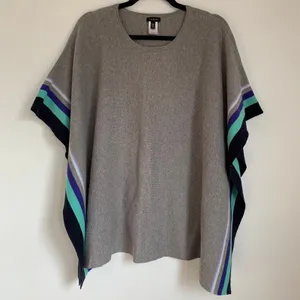 Talbots Colorblock Striped Pullover Poncho Top‎ Crew Neck OS Lagenlook Flowy thumbnail 1