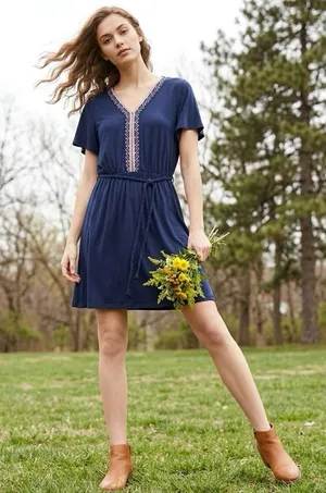 Old Navy Womens Dress Large Embroidered Flutter Sleeve Midi Stretch Boho Western thumbnail 1