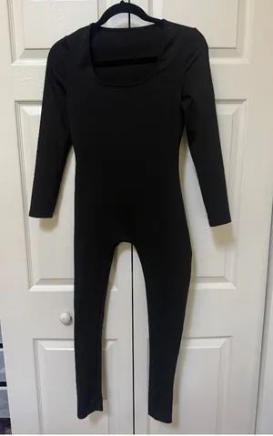 SHEIN PETITE Black Scoop Neck Long Sleeve Unitard Jumpsuit thumbnail 1