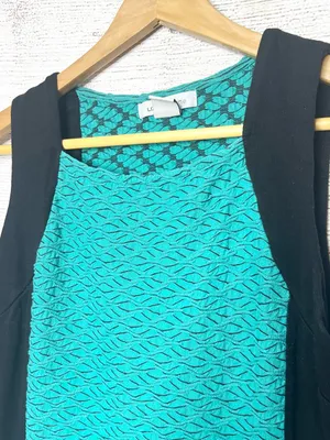Liz Claiborne Teal & Black Textured Sleeveless Stretch Blouse Top Size Medium thumbnail 3