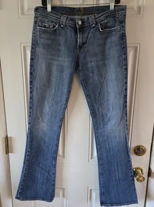 7 For All Mankind Rocker Jeans Womens 31 (34x33.5) Made USA Denim Y2K Low Rise thumbnail 1