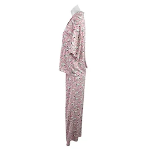 Munki Munki Peanuts Pink Short Sleeve Button Pants Sleepwear Pajamas Set Size M thumbnail 2