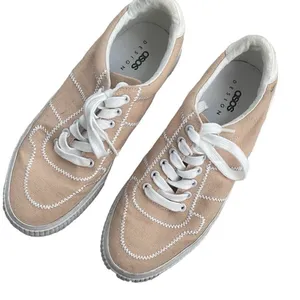 Asos Design Women's‎ Lace Up Embroidered Platform Canvas Sneaker Shoes Pale Pink thumbnail 1