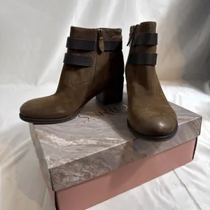 Franco Sarto A-Linden Ankle Boots Womens US 8.5M Brown Leather 2” Heel In Box thumbnail 1