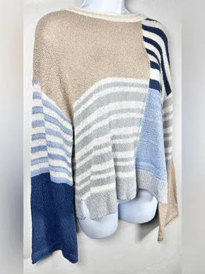 New Me Striped Colorblock Bell Sleeve Sweater Size Medium thumbnail 4