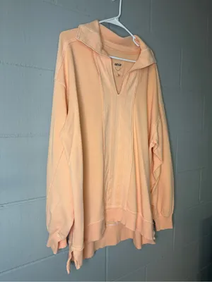 Aerie Starry Skies Open Neck Sweatshirt in Beach Peach Women’s Sz Medium Cotton thumbnail 3
