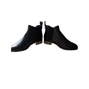 Karl Lagerfeld Paris Black Leather Chelsea Booties Gold Chain Lug Sole 7.5 thumbnail 6