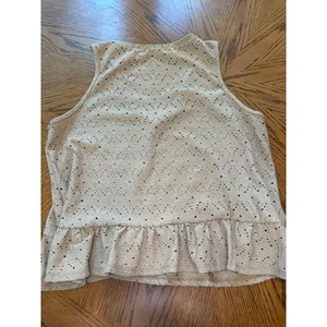 Antistar Eyelet Peplum Tank Top Women Large Tan V-Neck Sleeveless Knit Blouse thumbnail 7