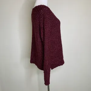Burgundy Textured Scoop Neck Sweater Medium thumbnail 4