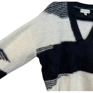 KNOX ROSE Women's Sweater XXL Black White Striped Fuzzy V‎ Neck Cozy Knit Target thumbnail 10