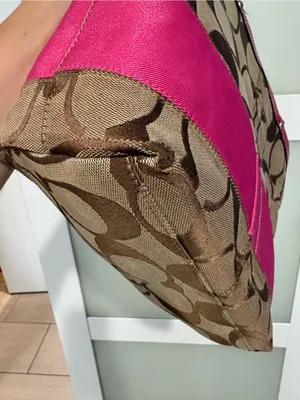 Vintage Coach Reversible Stripe Tote Bag Khaki Pink Canvas with Leather Trim thumbnail 3