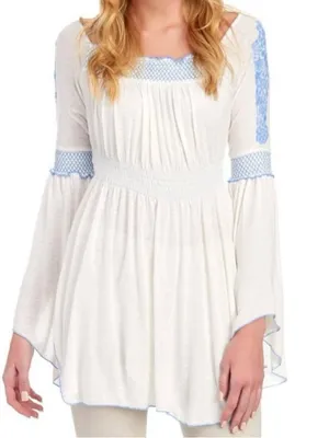 Free People Valley Linen Blend Embroidered Bell Sleve Top Size M thumbnail 1