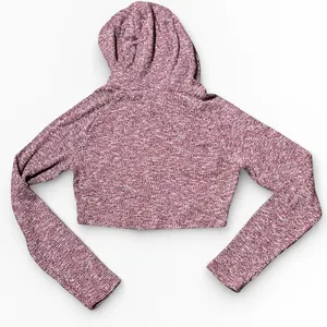 Gymshark Womens Cropped Hoodie‎ Long Sleeve Burgundy Heathered Knit Size Medium thumbnail 2