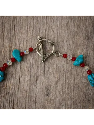 Artisan Jewelry Turquoise & Red Beaded Necklace | 18” thumbnail 4
