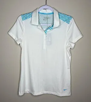 Nike Golf Tour Performance Women's Polo Shirt Dri-Fit Medium White &‎ Blue thumbnail 1