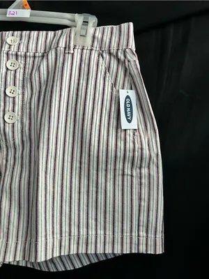 Old Navy Women's Striped Button-Front Shorts in White & Burgundy Sz 10 NWT thumbnail 3