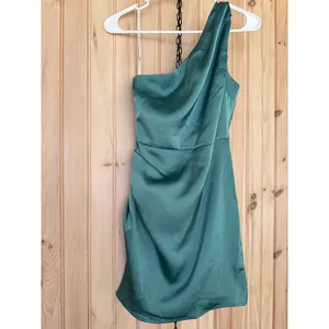 Lulus Love Me Tonight Sage Green Satin One-Shoulder Mini Dress Party Cocktail XS thumbnail 5
