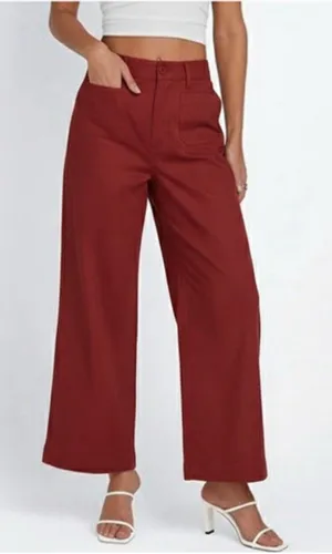 NEW LILLUSORY Linen Wide Leg Pants Sz 8/M Brick Red High Rise Cropped Trousers thumbnail 1