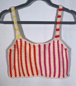 Future Collective Alani Noelle Knit Crop Top Yellow Pink Red Medium thumbnail 1
