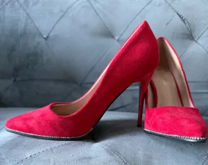 Olivia Miller Red Suede Pointed Toe Stilletos thumbnail 1