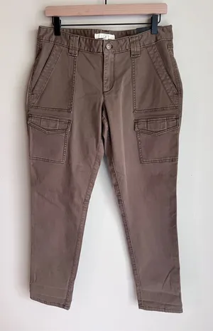 LOFT Julie Curvy Brown Stretch Cargo‎ Utility Pants Slim Leg Size 8 NWT thumbnail 1