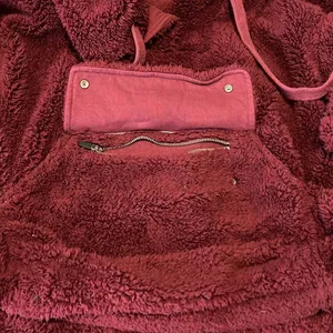 Free People Run My‎ Way Fleece Sherpa Jacket Oversized Plush Hoodie Maroon Small thumbnail 7