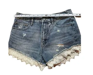 Free People Lacey Cut Off Denim Jean Shorts Distressed Light Blue Faded thumbnail 7