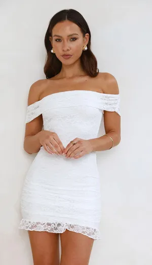 Hello Molly white mini dress off shoulder mine only lace thumbnail 1