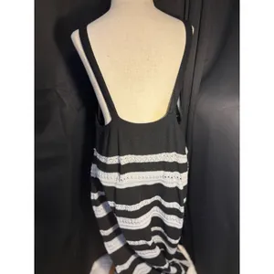 Black and White Striped Knit V-Neck Sleeveless Maxi Dress Boho Beach Coverup thumbnail 3