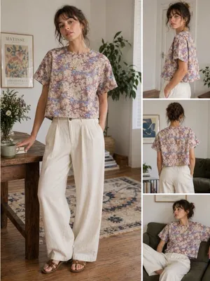 NEW Wildfang The Essential Boxy Top Woodblock Floral 100% Cotton Size Medium thumbnail 2