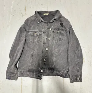 Highway Jeans Distressed Denim Jacket Washed Black Gray Trucker Mens Small thumbnail 1