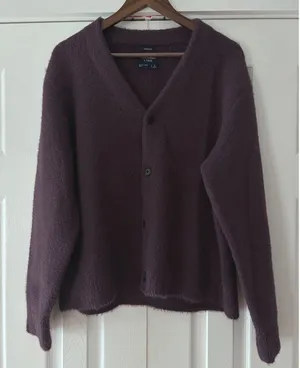 Abercrombie & Fitch Cropped‎ Cardigan Sweater Purple Fuzzy Knit Small Oversized thumbnail 1