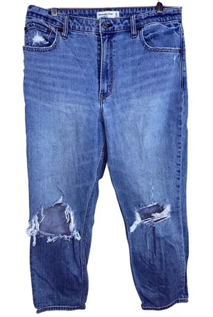 Abercrombie & Fitch Curve Love Mom High Rise Blue Denim Jeans Womens Size 31 12 thumbnail 1