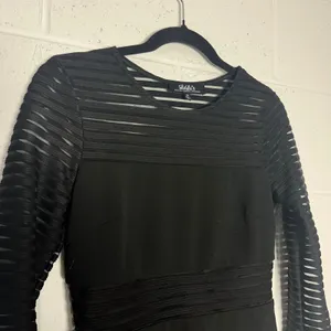 LuLu's Black Sheer Striped Long Sleeve‎ Bodycon Cocktail Party Dress - M thumbnail 2