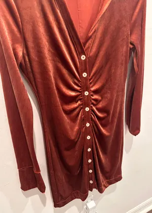 Shayla Velour Mini Dress In Copper Sz S thumbnail 4