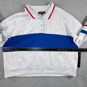 Rugby Polo Sweatshirt Women 1X Gray Blue Red Stripe Cropped L/S Soft‎ Sporty thumbnail 6
