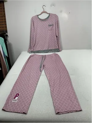 Womans Excellent Cuddl Duds 2 Pc Pajama Set Medium Pink Gray thumbnail 1