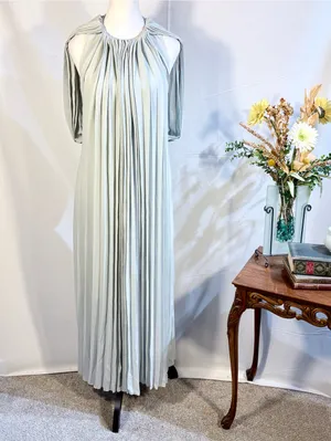 ☀️COS Pale Green Pleated Cape Sleeve Maxi Dress Minimalist Sz 8🧡 thumbnail 12