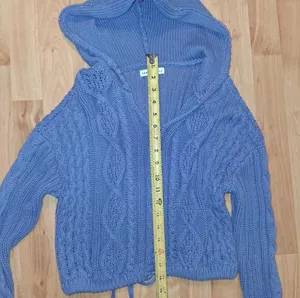 Aeropostale Hooded Baby Blue Crochet Hoodie Sweater Size S thumbnail 2