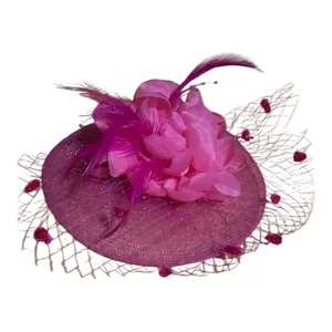 Elegant Fushia Pink Feather & Mesh Fascinator Hat with Hair Clip thumbnail 2