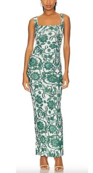 Rumer Green Floral Maxi Slip Dress SMALL Mesh Bodycon Designer Maya $279 NEW thumbnail 1