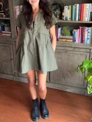 Free People Ronnie Cotton Poplin Mini Shirtdress in Garden Snake Green M thumbnail 7