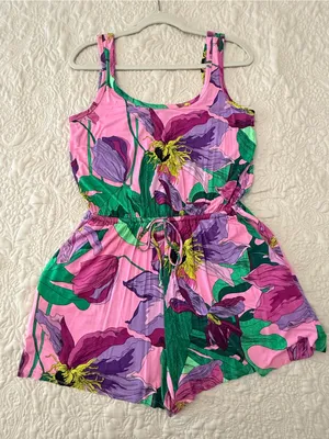 Express Pink, Purple & Green Floral Romper thumbnail 3