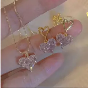 ✨ Crystal Heart Necklace & Earrings Set – Multiple Colors ✨ thumbnail 3
