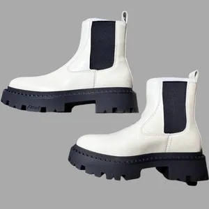 NWT ASH Cream & Black‎ 100% Leather Platform Ankle Boots – Size 5.5 thumbnail 2