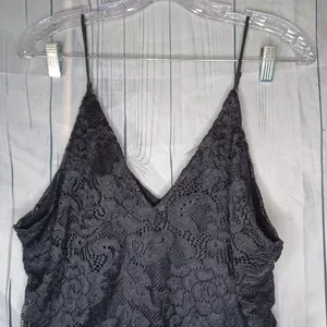 Nine Britton Black Floral Lace Sleeveless V-Neck Festival Whimsigoth Bodysuit thumbnail 2
