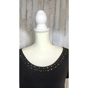 American Eagle‎ Women's Medium Dark Gray Scoop Neck Studded Short Sleeve Top thumbnail 3